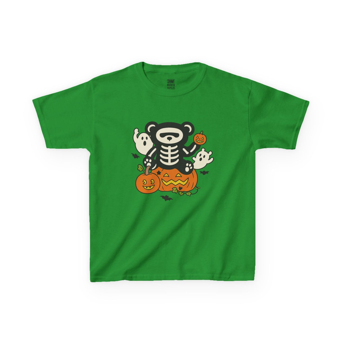 Kids Halloween Skeleton Bear T-Shirt – Cute Spooky Ghost & Pumpkin Graphic Tee for Boys & Girls