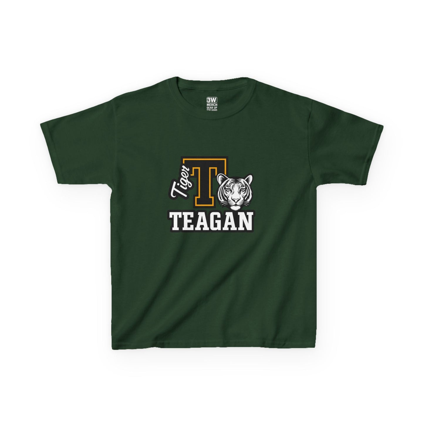 Custom Varsity Letter T-Shirt with Tiger Mascot | Personalized School Spirit Tee | Evelyn Name Shirt for Kids