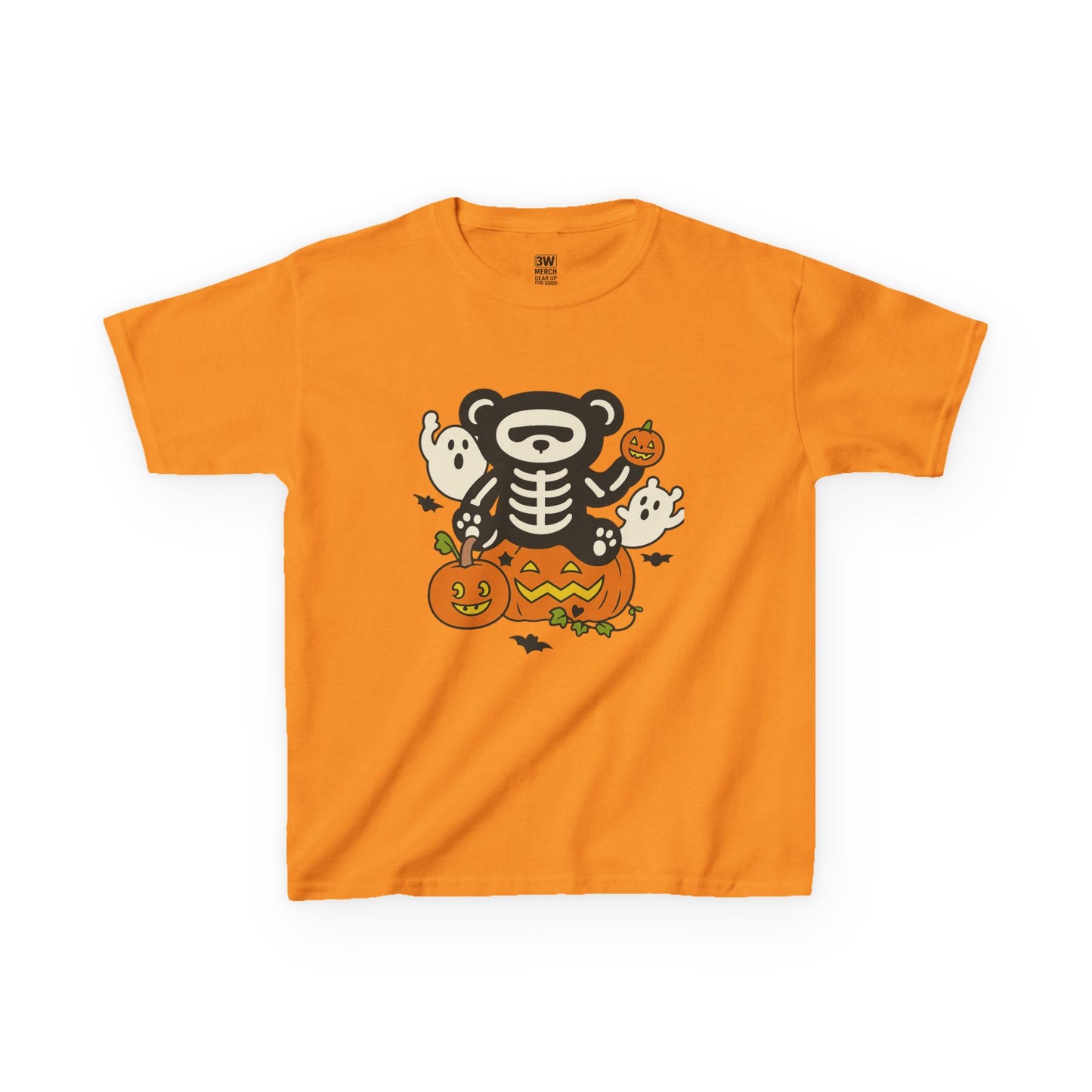 Kids Halloween Skeleton Bear T-Shirt – Cute Spooky Ghost & Pumpkin Graphic Tee for Boys & Girls