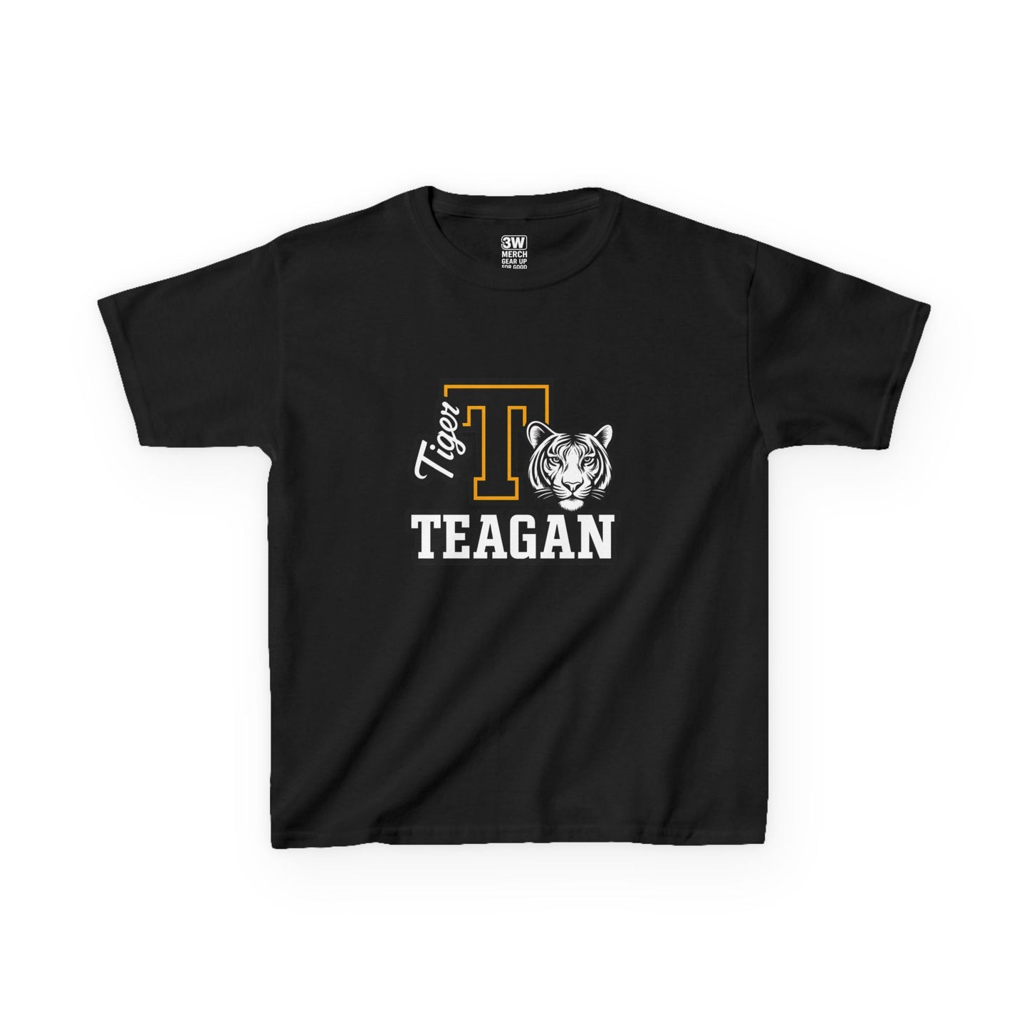 Custom Varsity Letter T-Shirt with Tiger Mascot | Personalized School Spirit Tee | Evelyn Name Shirt for Kids