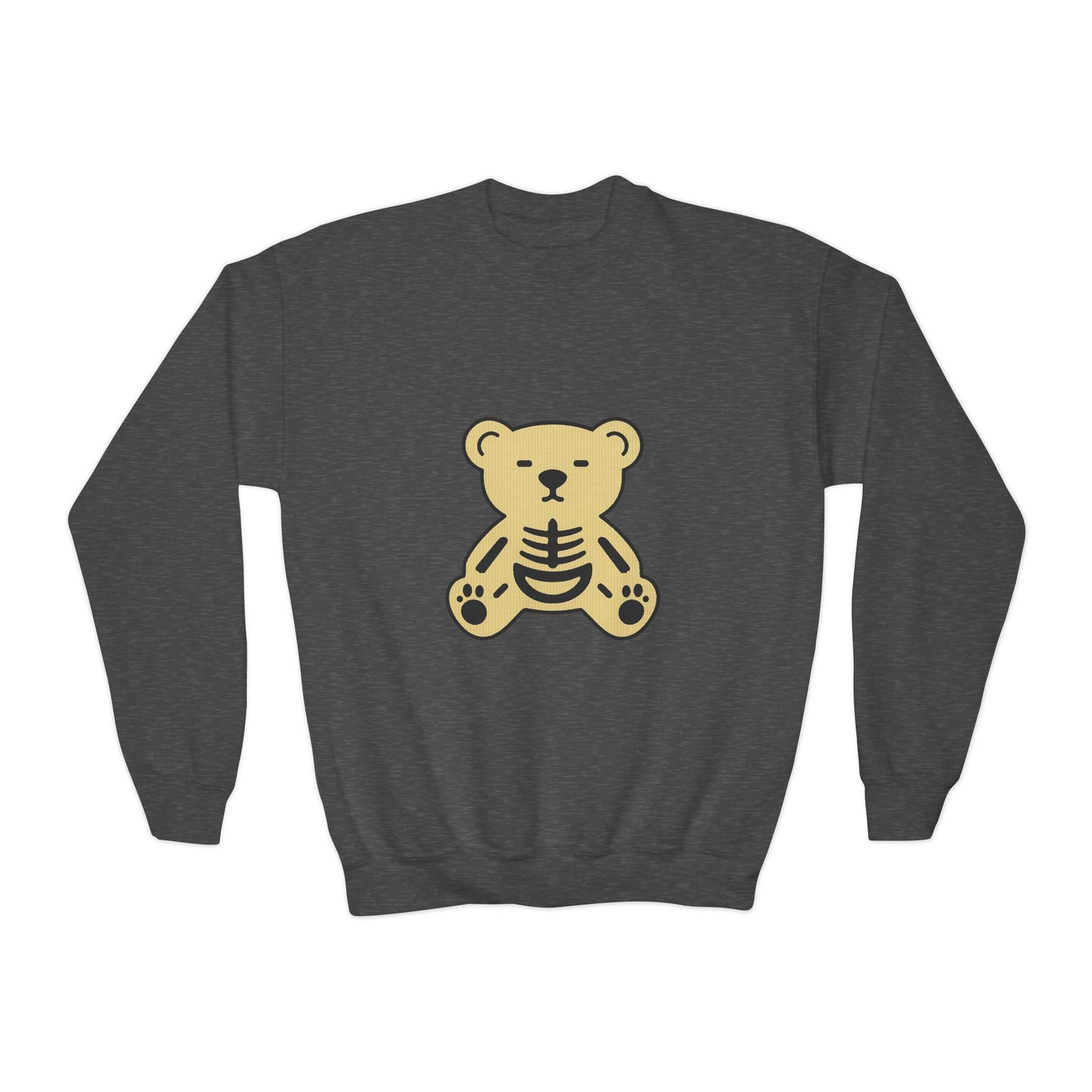 Cute Skeleton Teddy Youth Crewneck Sweatshirt, Kid's Sweatshirt, Fall Fashion, Spooky Season Gift, Halloween Apparel