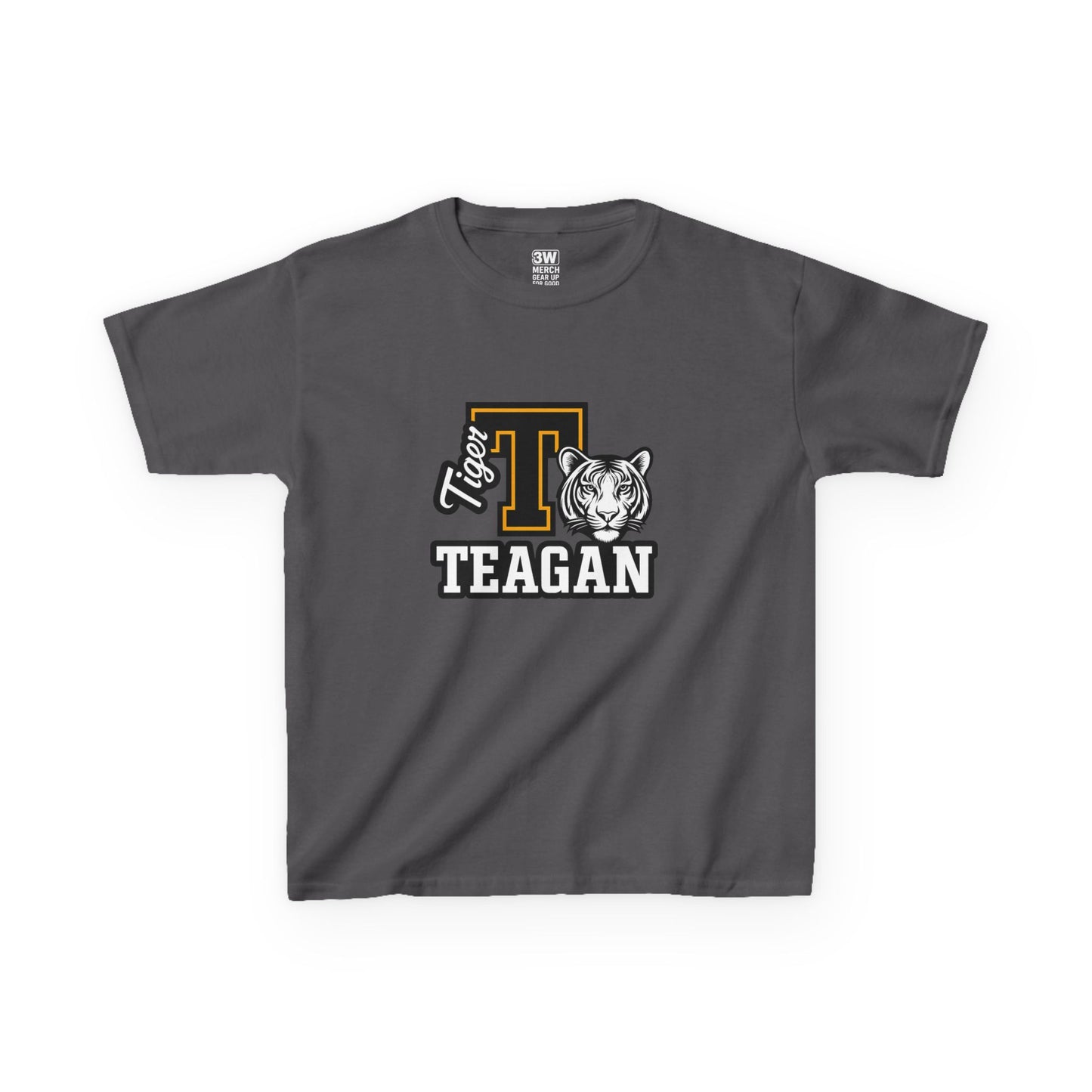 Custom Varsity Letter T-Shirt with Tiger Mascot | Personalized School Spirit Tee | Evelyn Name Shirt for Kids