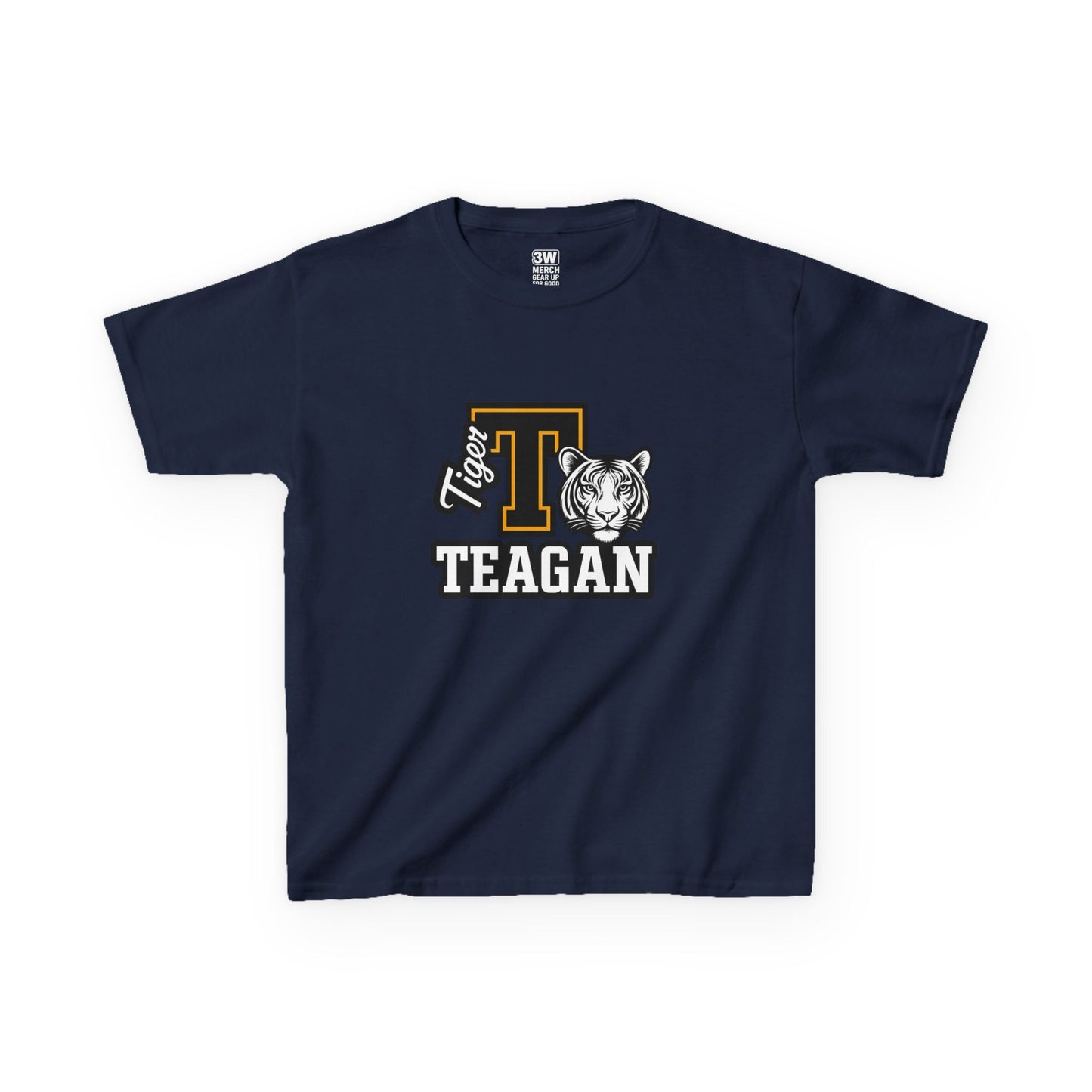 Custom Varsity Letter T-Shirt with Tiger Mascot | Personalized School Spirit Tee | Evelyn Name Shirt for Kids