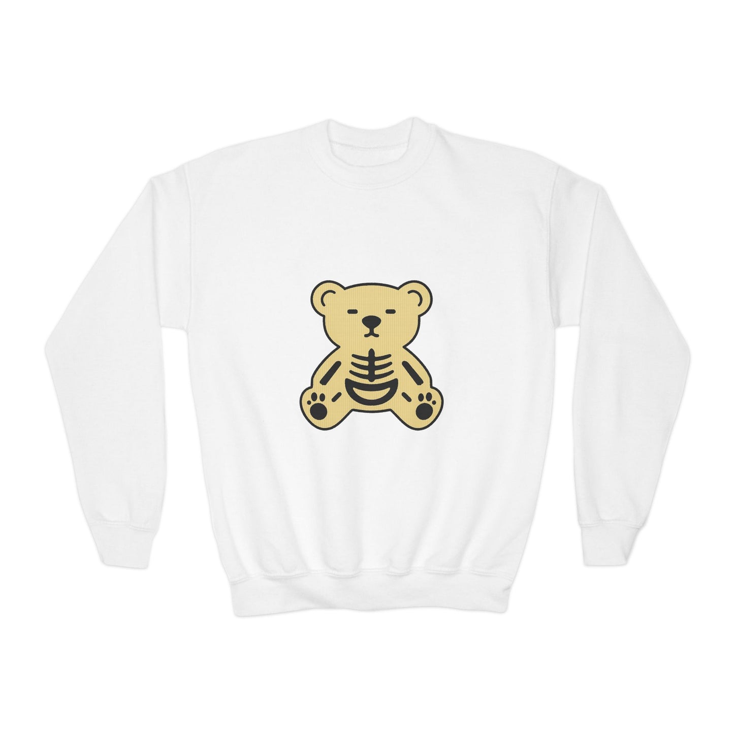 Cute Skeleton Teddy Youth Crewneck Sweatshirt, Kid's Sweatshirt, Fall Fashion, Spooky Season Gift, Halloween Apparel