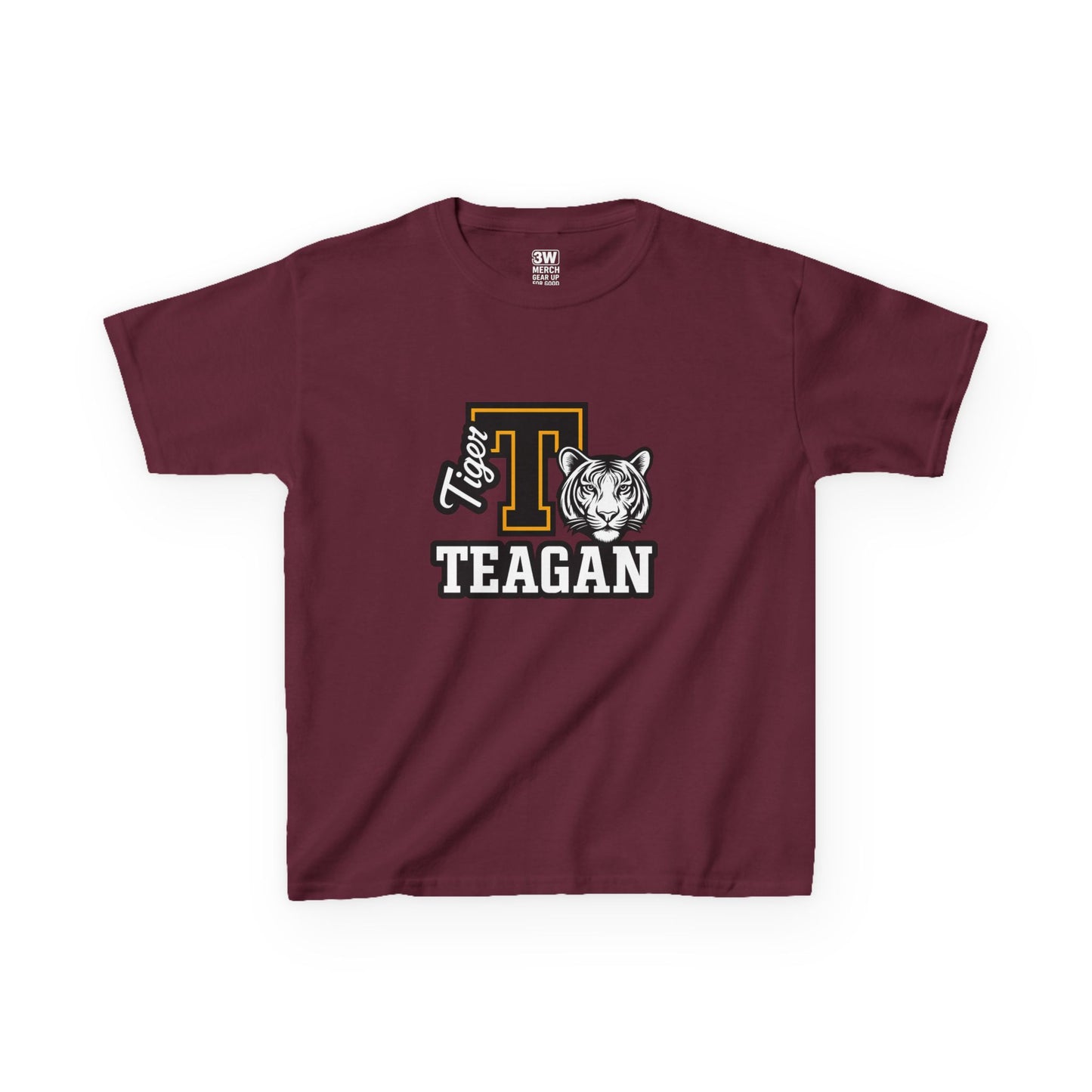 Custom Varsity Letter T-Shirt with Tiger Mascot | Personalized School Spirit Tee | Evelyn Name Shirt for Kids