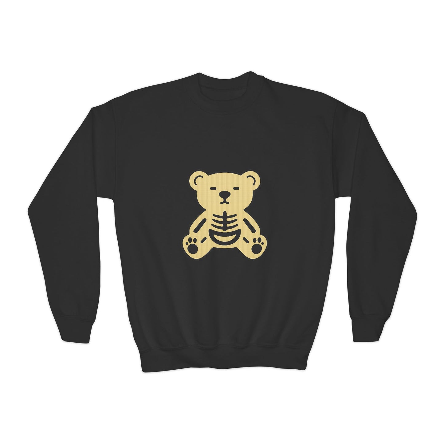 Cute Skeleton Teddy Youth Crewneck Sweatshirt, Kid's Sweatshirt, Fall Fashion, Spooky Season Gift, Halloween Apparel