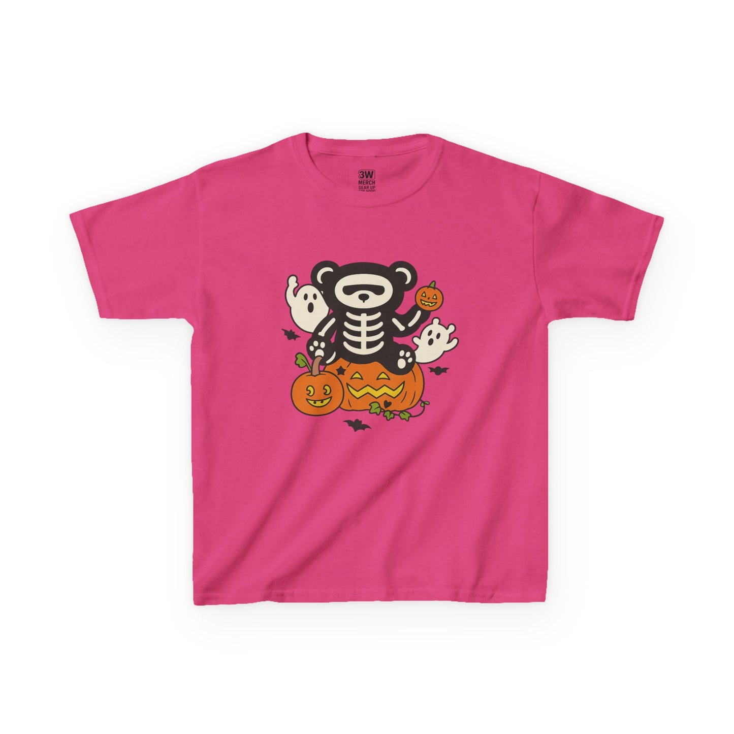 Kids Halloween Skeleton Bear T-Shirt – Cute Spooky Ghost & Pumpkin Graphic Tee for Boys & Girls