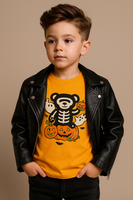 Kids Halloween Skeleton Bear T-Shirt – Cute Spooky Ghost & Pumpkin Graphic Tee for Boys & Girls