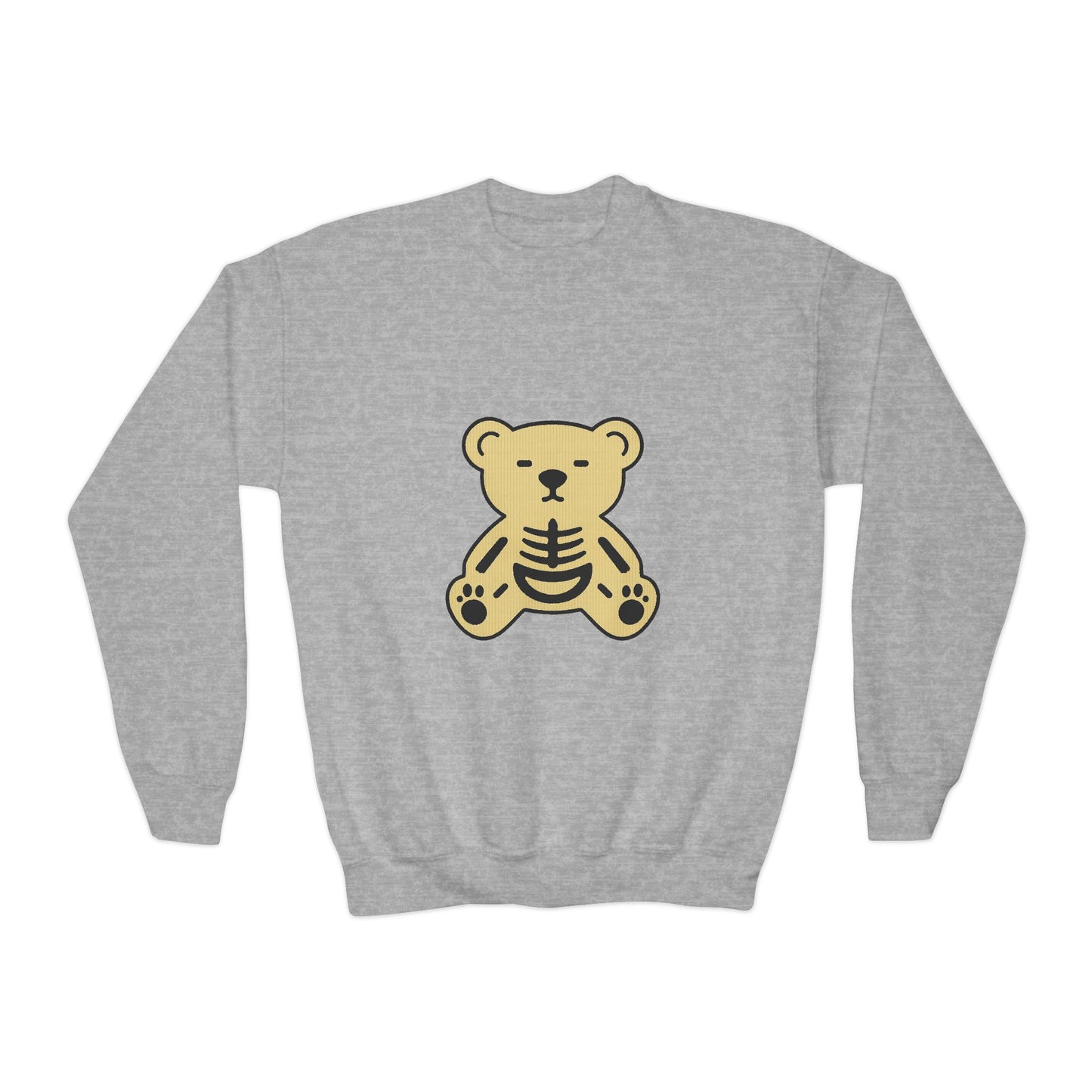 Cute Skeleton Teddy Youth Crewneck Sweatshirt, Kid's Sweatshirt, Fall Fashion, Spooky Season Gift, Halloween Apparel