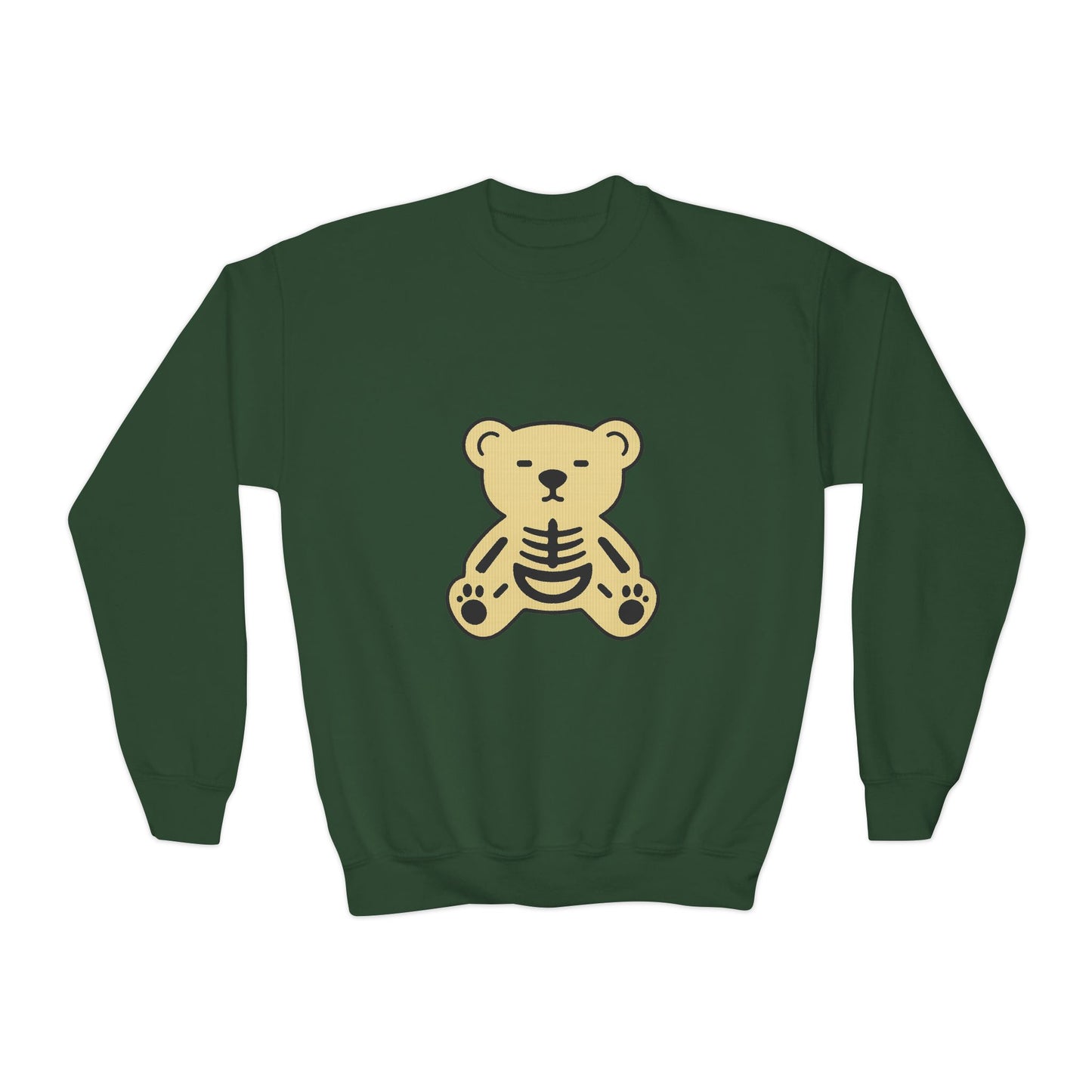 Cute Skeleton Teddy Youth Crewneck Sweatshirt, Kid's Sweatshirt, Fall Fashion, Spooky Season Gift, Halloween Apparel