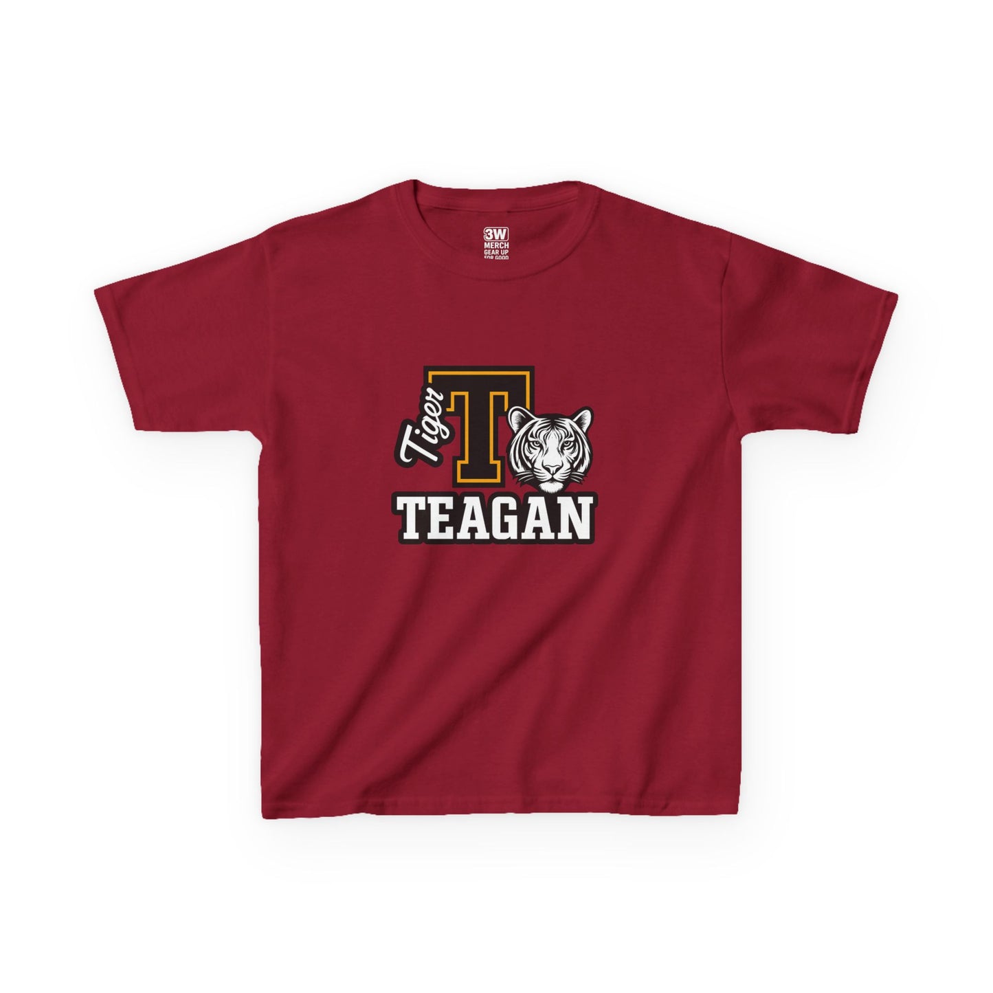 Custom Varsity Letter T-Shirt with Tiger Mascot | Personalized School Spirit Tee | Evelyn Name Shirt for Kids