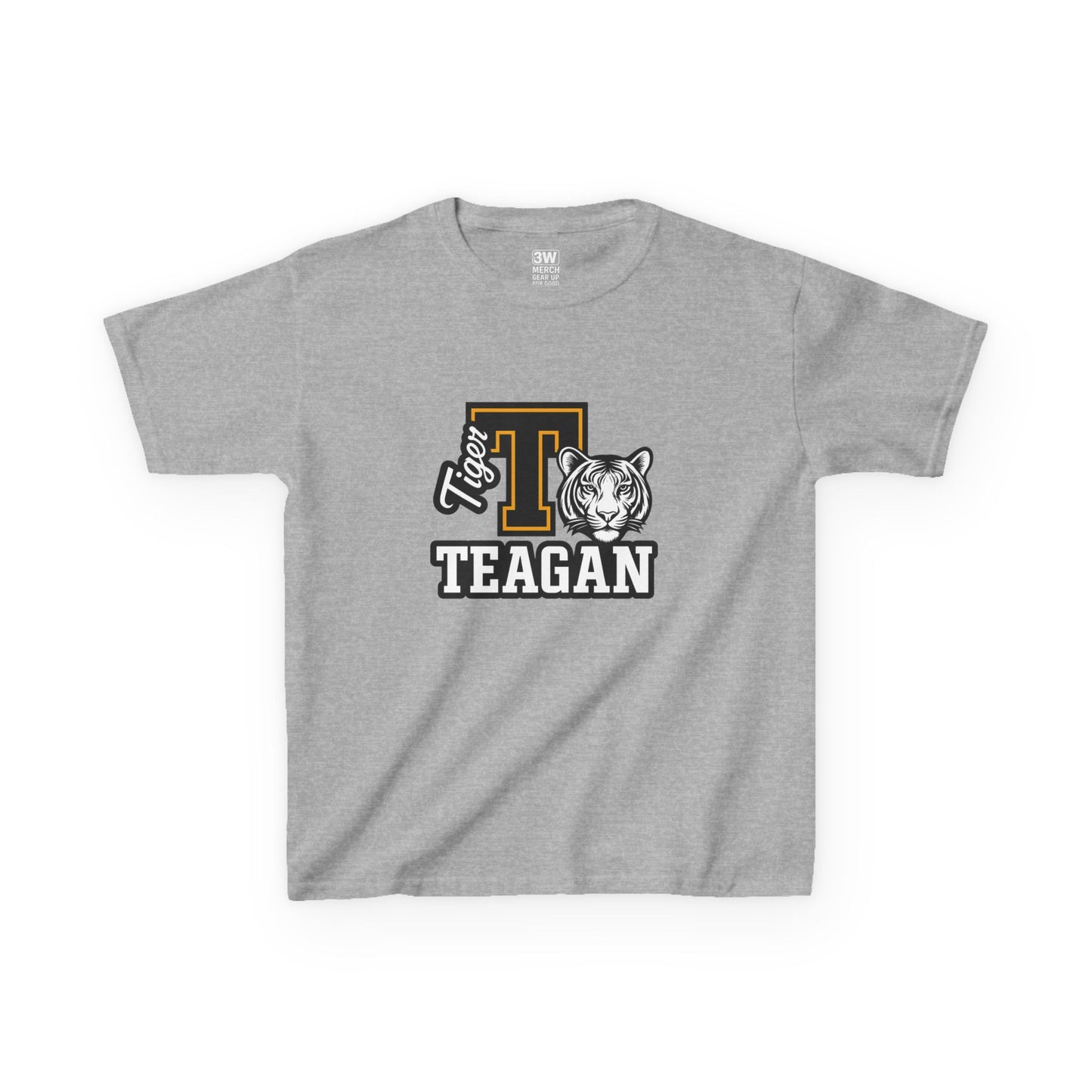 Custom Varsity Letter T-Shirt with Tiger Mascot | Personalized School Spirit Tee | Evelyn Name Shirt for Kids