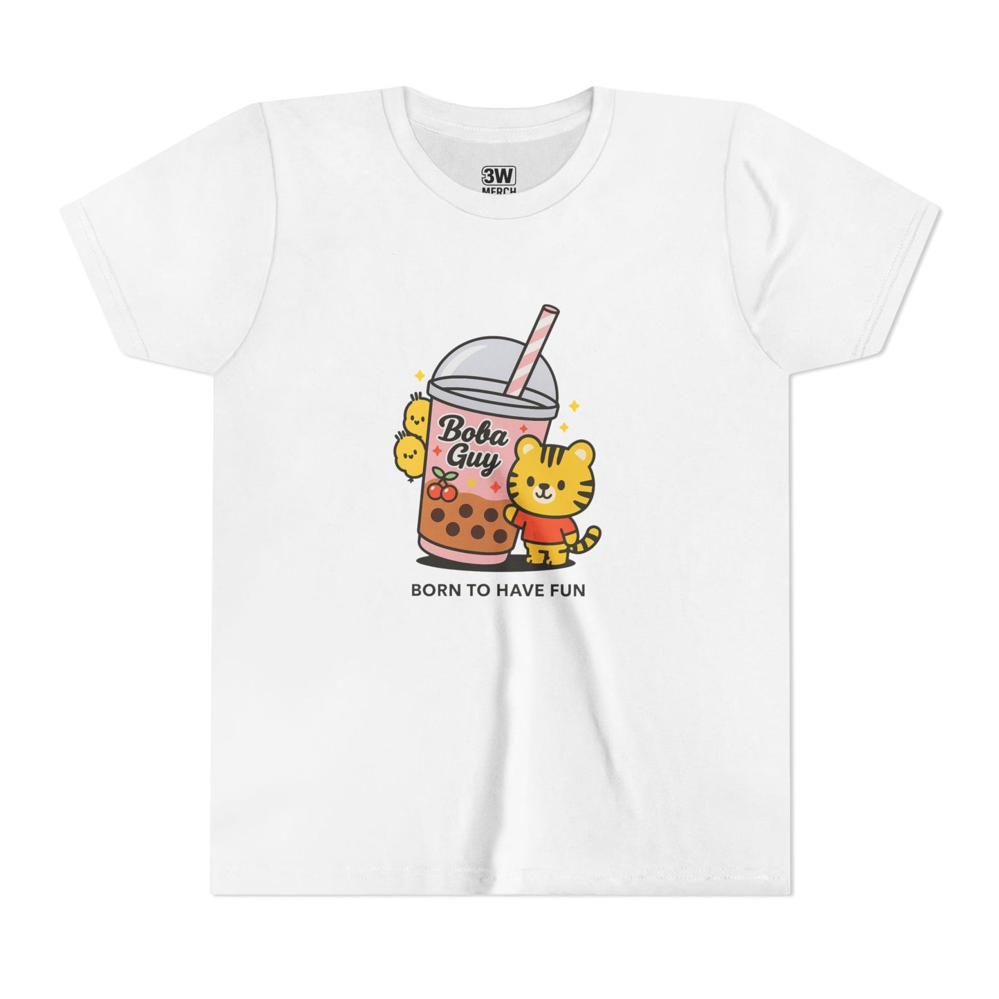 Kawaii Tiger Boba Tee – “Born to Have Fun” | Cute Boba Shirt | Y2K Kawaii Aesthetic | K-Pop Core Outfit | Bubble Tea Lover Gift | Trendy Graphic T-Shirt