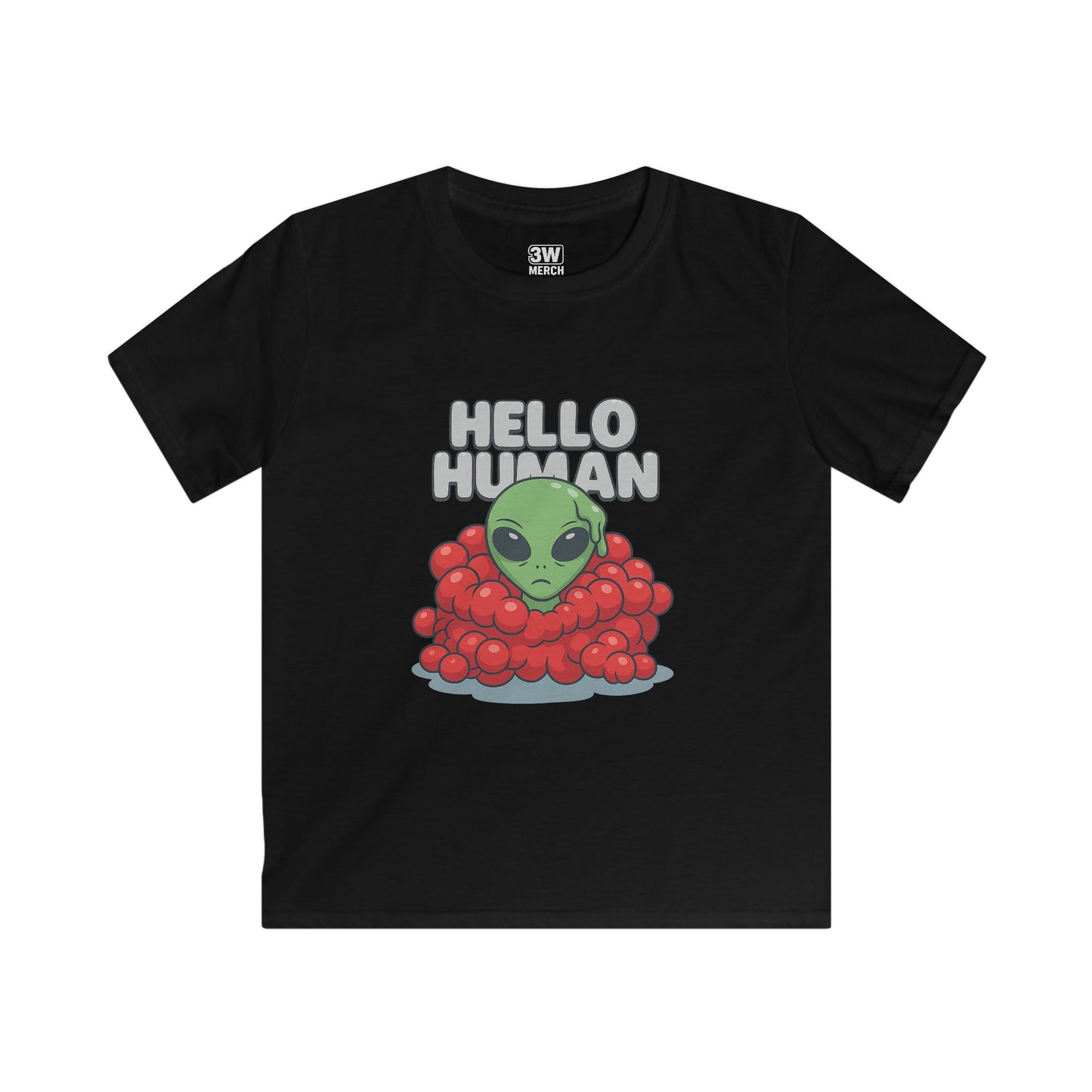 Hello Human Alien Halloween Shirt Spooky UFO Graphic Tee, Funny Sci Fi Costume Top, Creepy Cute Alien T-Shirt