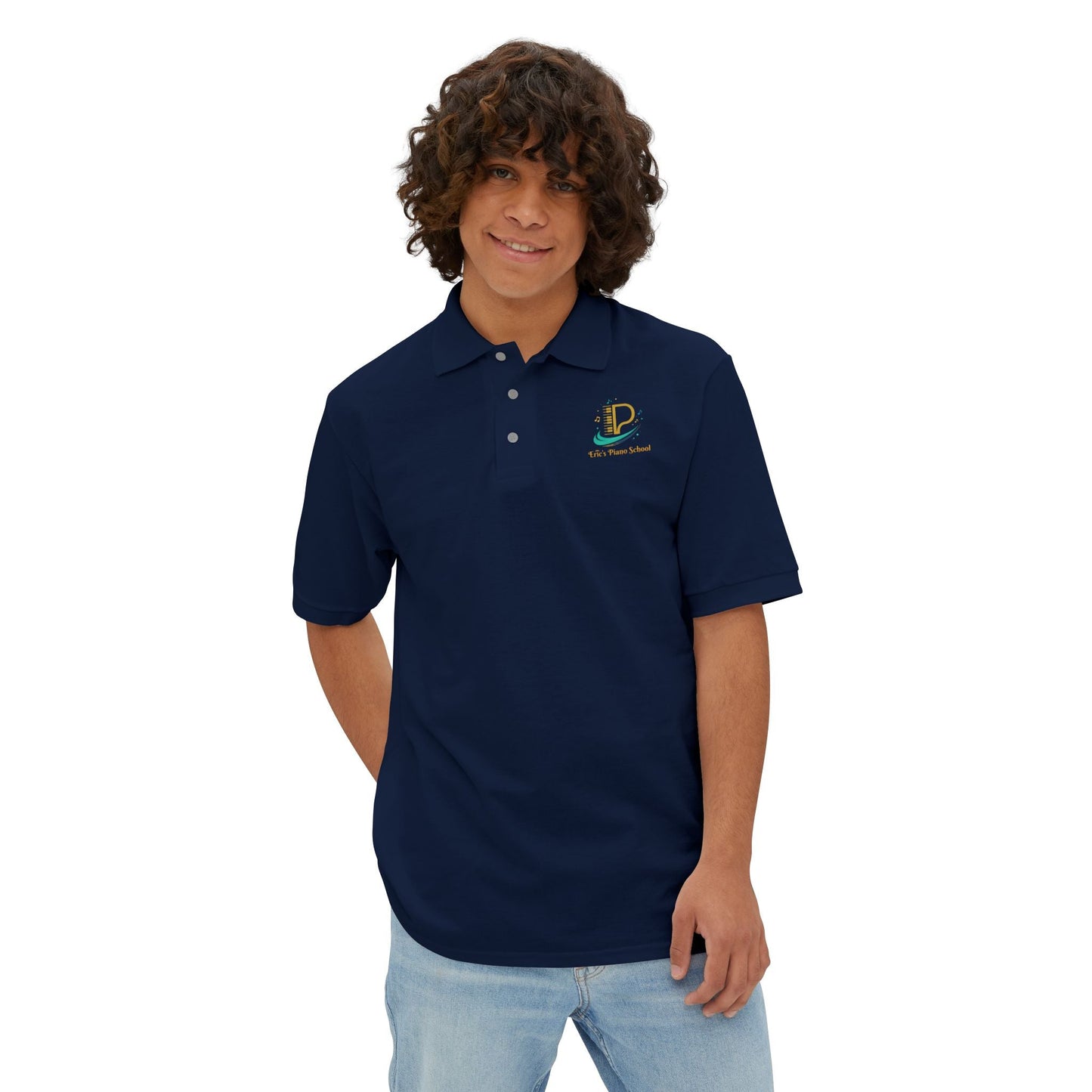 Men's custom piqué polo shirt with Coastal Coffee Logo embroidered on chest