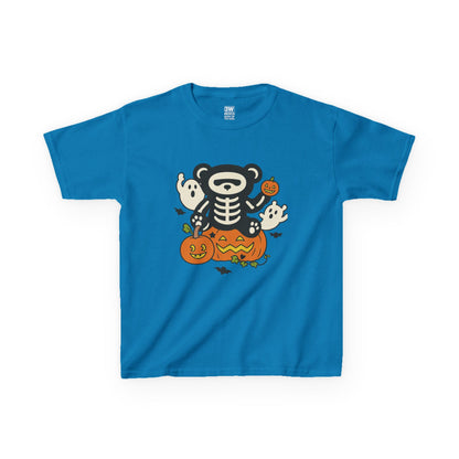 Kids Halloween Skeleton Bear T-Shirt – Cute Spooky Ghost & Pumpkin Graphic Tee for Boys & Girls
