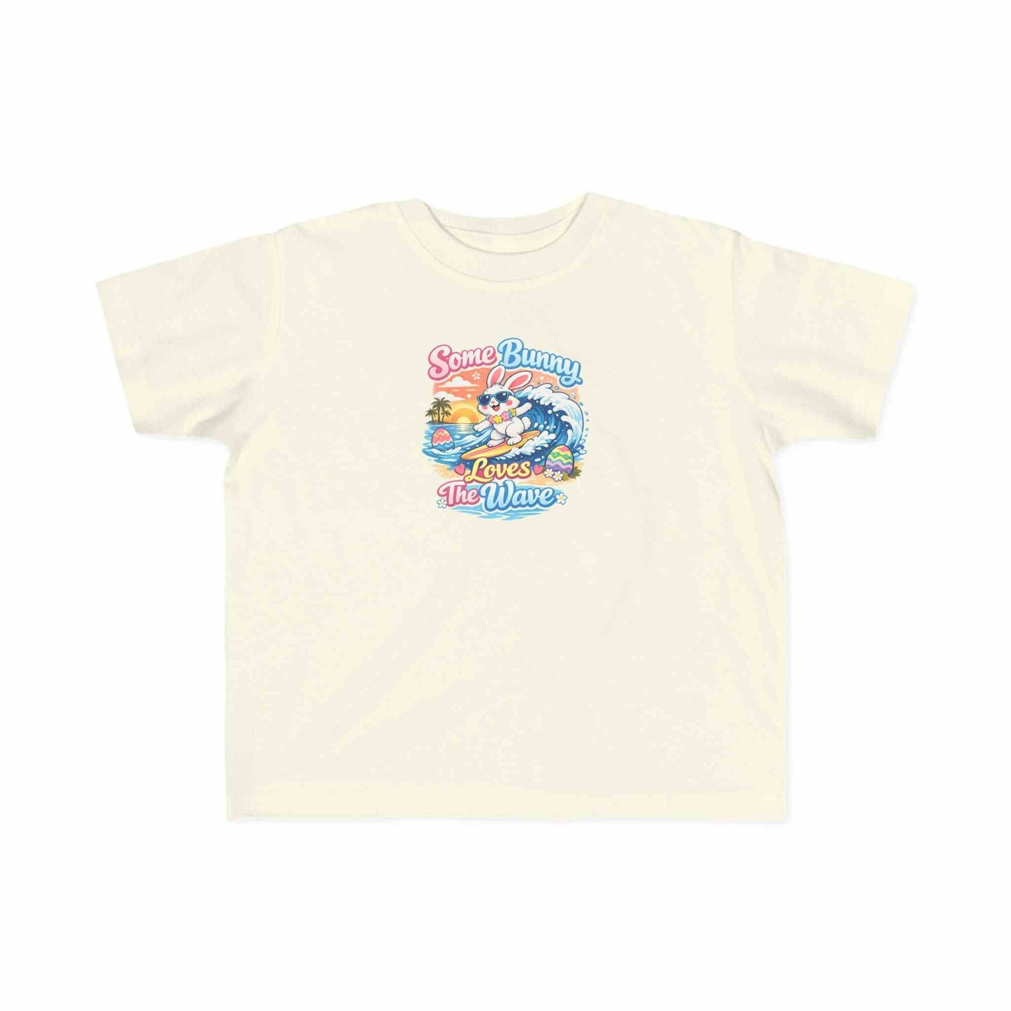 Youth girl Easter T-shirt with cute surfing bunny and pastel eggs saying Some Bunny Loves The Wave