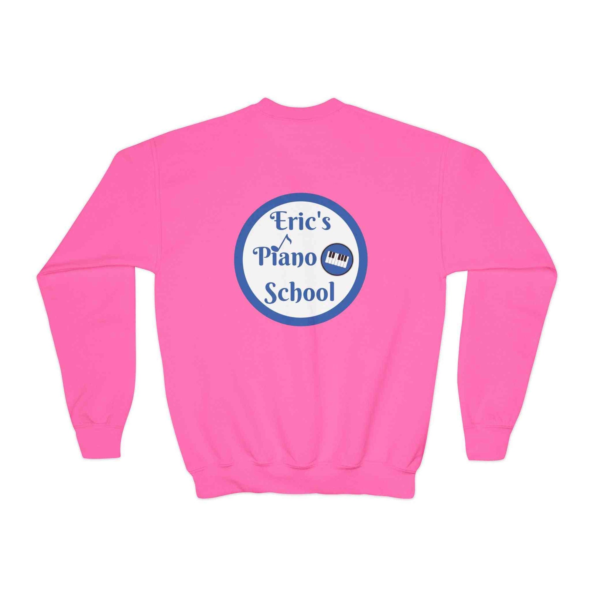 Youth sweatshirt featuring cozy oversized crewneck with piano school emblem embroidery on soft midweight fabric.
