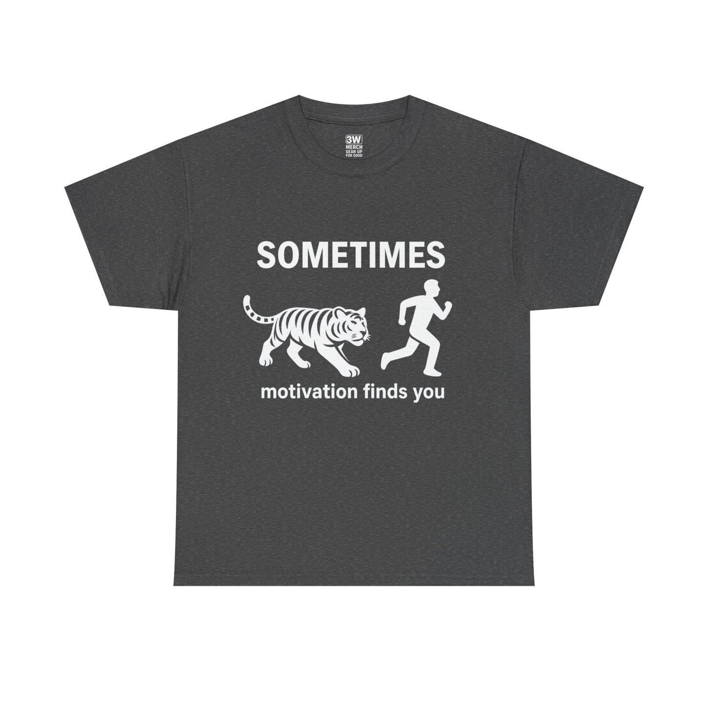 Funny Motivation T-Shirt – “Sometimes Motivation Finds You” Tiger Chase Running Tee for Fitness & Gym Lovers
