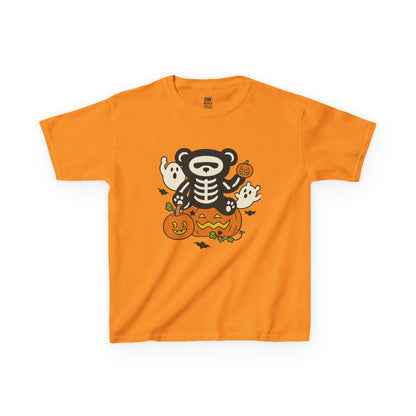 Kids Halloween Skeleton Bear T-Shirt – Cute Spooky Ghost & Pumpkin Graphic Tee for Boys & Girls