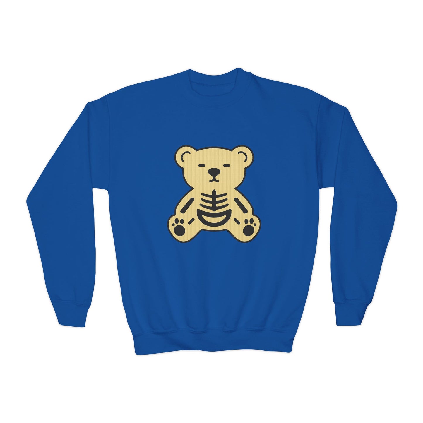 Cute Skeleton Teddy Youth Crewneck Sweatshirt, Kid's Sweatshirt, Fall Fashion, Spooky Season Gift, Halloween Apparel