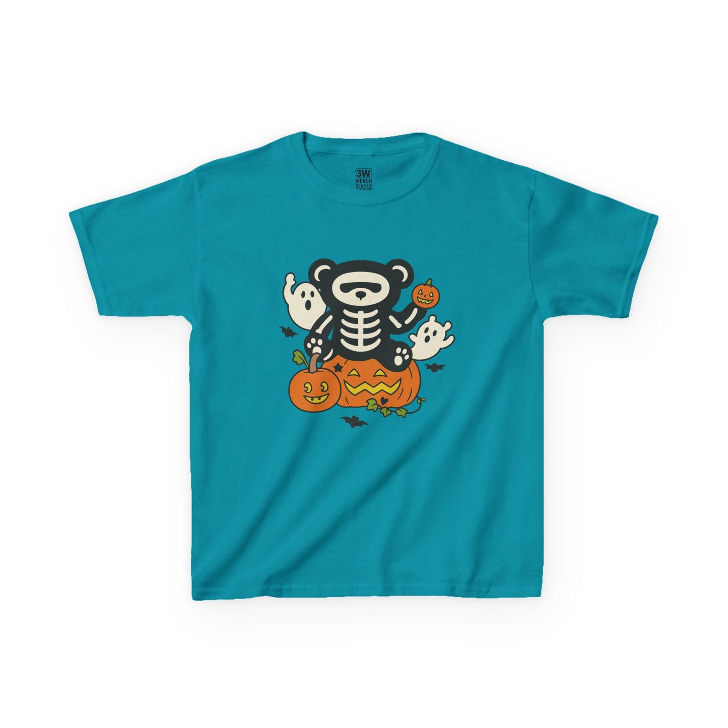 Kids Halloween Skeleton Bear T-Shirt – Cute Spooky Ghost & Pumpkin Graphic Tee for Boys & Girls