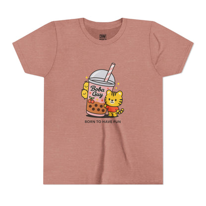 Kawaii Tiger Boba Tee – “Born to Have Fun” | Cute Boba Shirt | Y2K Kawaii Aesthetic | K-Pop Core Outfit | Bubble Tea Lover Gift | Trendy Graphic T-Shirt
