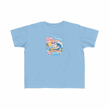 Youth girl Easter T-shirt with surfing bunny and pastel wave design, Some Bunny Loves The Wave theme