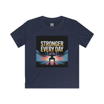 Youth Motivational T-Shirt - Stronger Every Day Graphic Tee for Kids, Fitness Enthusiasts, Gifts for Birthdays, Encouraging Active Lifestyle