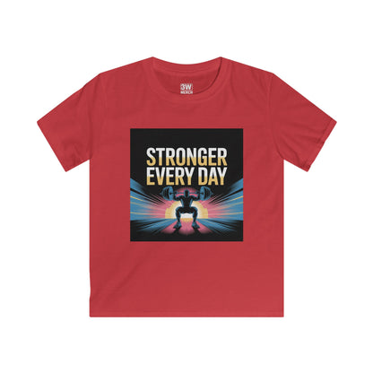 Youth Motivational T-Shirt - Stronger Every Day Graphic Tee for Kids, Fitness Enthusiasts, Gifts for Birthdays, Encouraging Active Lifestyle