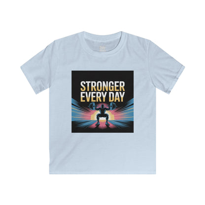 Youth Motivational T-Shirt - Stronger Every Day Graphic Tee for Kids, Fitness Enthusiasts, Gifts for Birthdays, Encouraging Active Lifestyle
