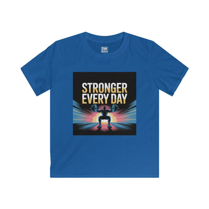 Youth Motivational T-Shirt - Stronger Every Day Graphic Tee for Kids, Fitness Enthusiasts, Gifts for Birthdays, Encouraging Active Lifestyle