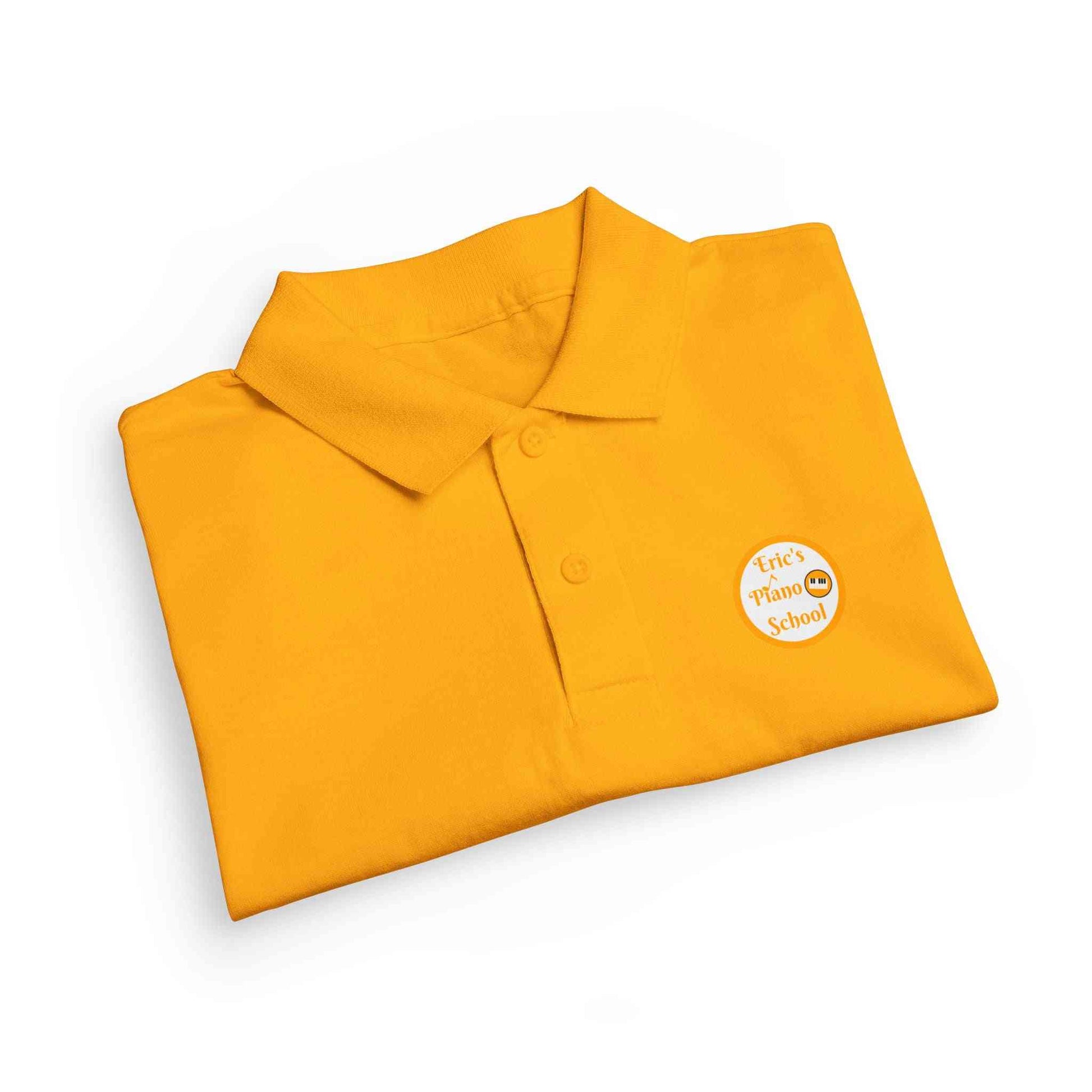 Youth polo shirt with Eric's Piano School gold logo for kids' music lessons