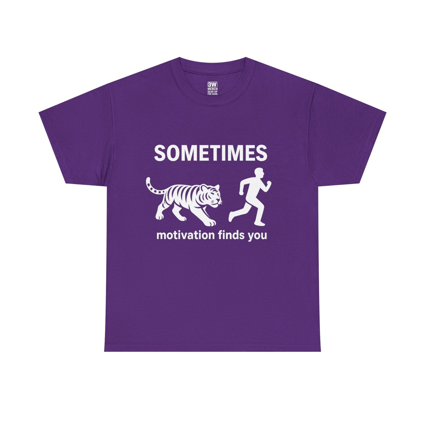 Funny Motivation T-Shirt – “Sometimes Motivation Finds You” Tiger Chase Running Tee for Fitness & Gym Lovers