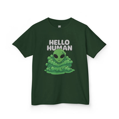 Kids Alien Graphic Tee, Fun Tee for Kids, Cute Monster Shirt, Birthday Gift, Unique Kids Apparel, Hello Human Design