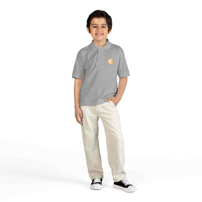 Gold youth polo shirt with Eric's Piano School logo for kids music lessons