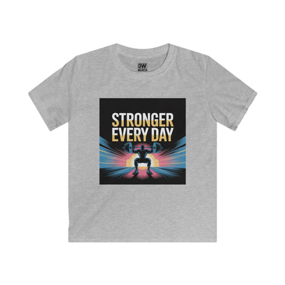 Youth Motivational T-Shirt - Stronger Every Day Graphic Tee for Kids, Fitness Enthusiasts, Gifts for Birthdays, Encouraging Active Lifestyle