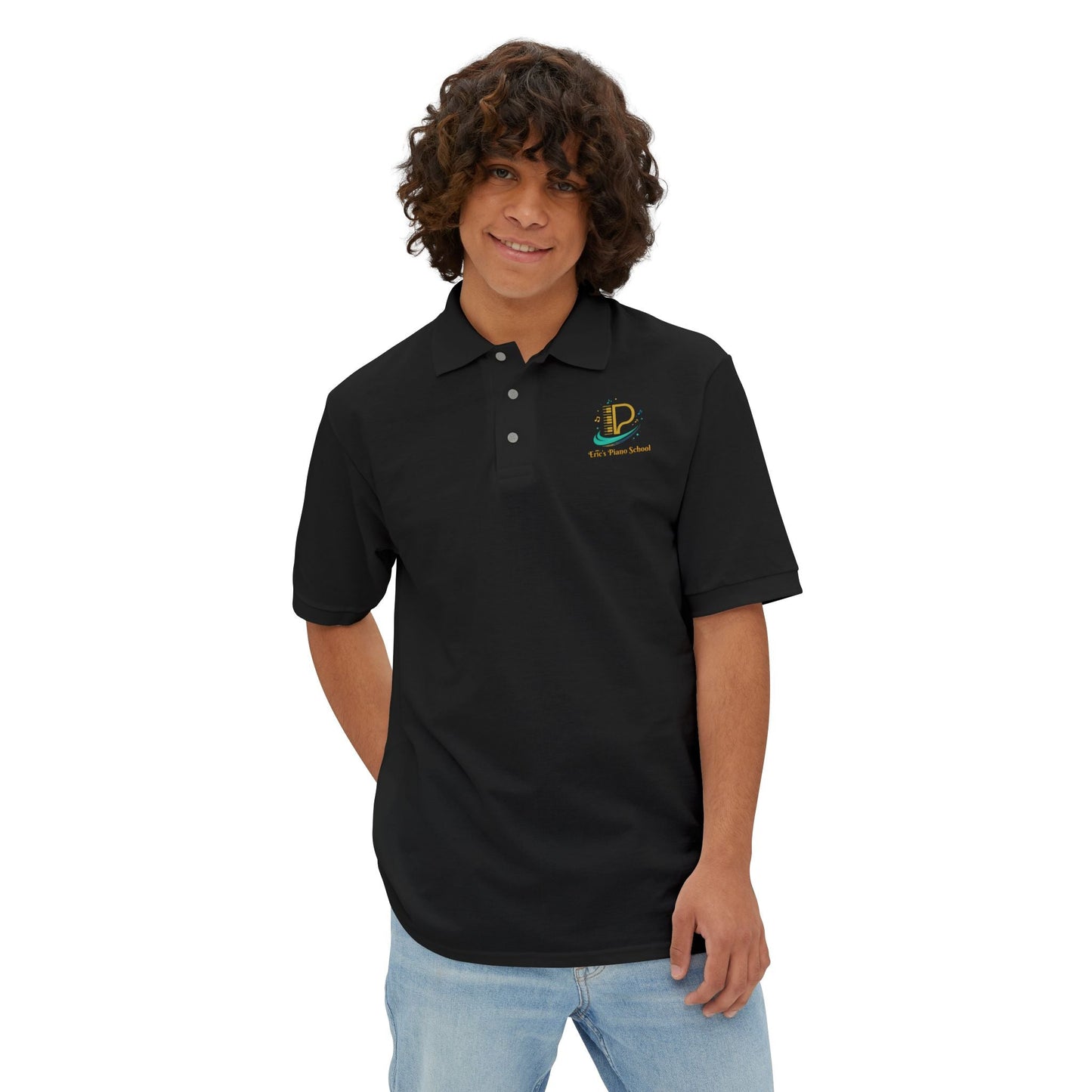 Men's custom piqué polo shirt with Coastal Coffee Logo embroidered on chest