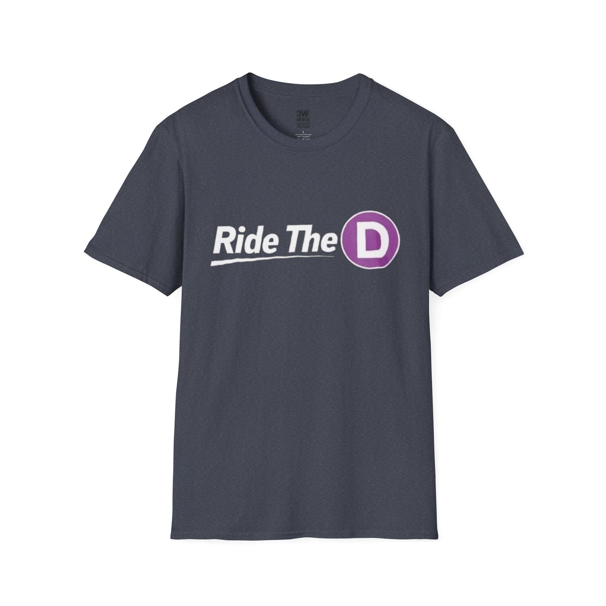 Black Ride The D T-shirt with purple subway token graphic and white print