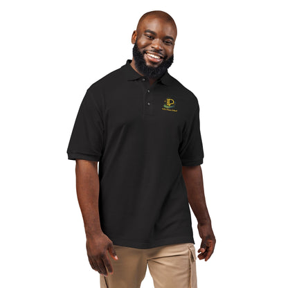Lightweight embroidered crest polo shirt with relaxed fit, flat knit collar, metal buttons, and side vents for breathability.