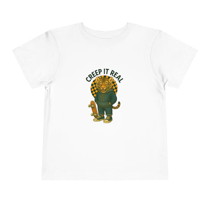 Cute Toddler Short Sleeve Tee with Tiger 'Creep It Real' Design, Kids' Summer Shirt, Halloween Outfit, Everyday Wear, Gift for Toddlers