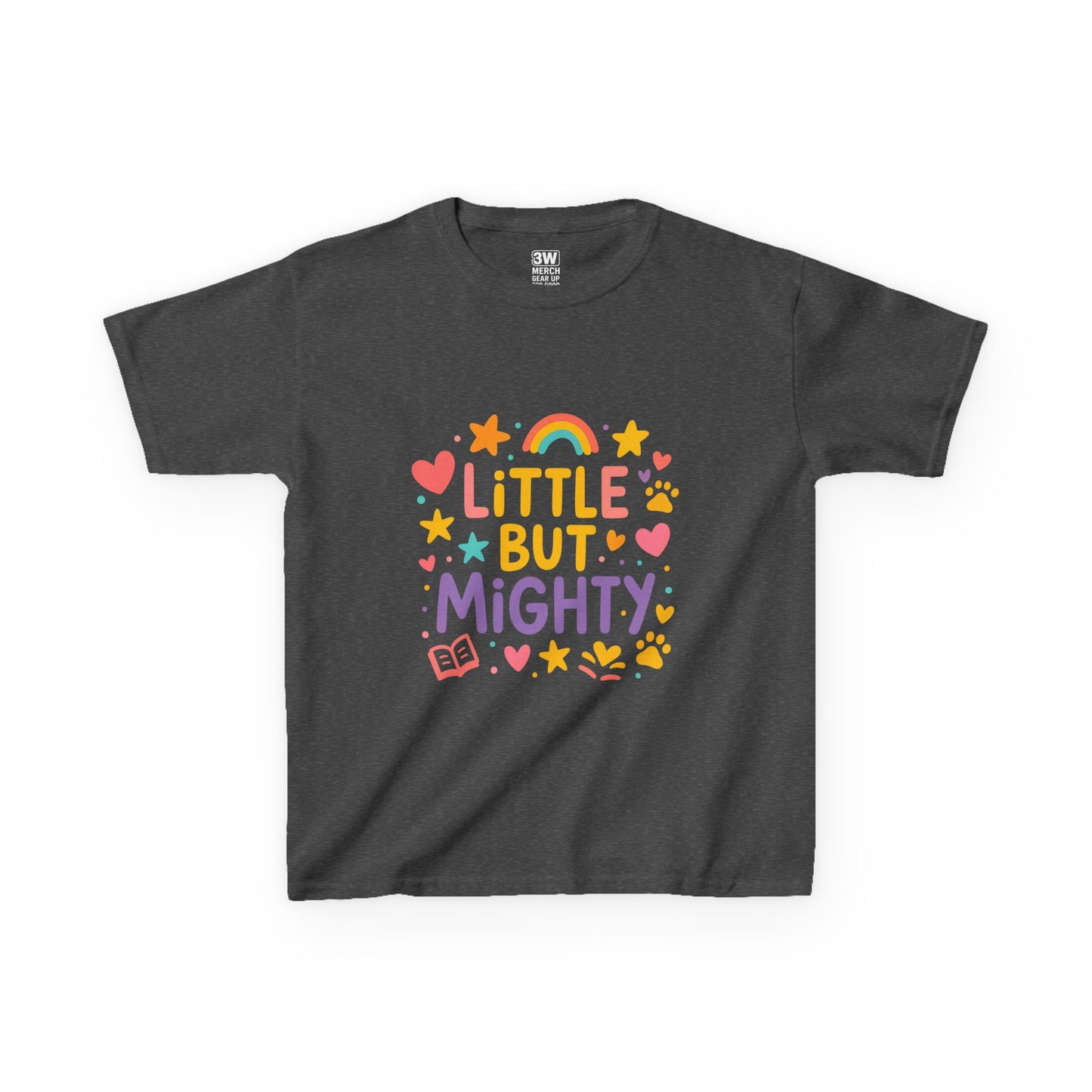 Kids Heavy Cotton™ Tee, Little But Mighty, Perfect for Birthdays, Playdates, Gifts, Everyday Wear, Rainbow Design T Shirt,