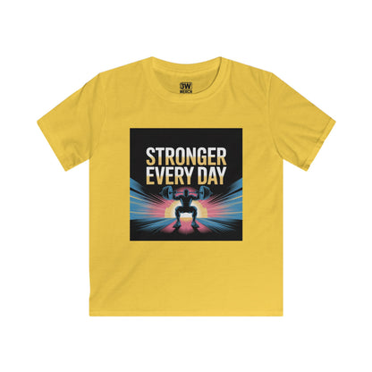 Youth Motivational T-Shirt - Stronger Every Day Graphic Tee for Kids, Fitness Enthusiasts, Gifts for Birthdays, Encouraging Active Lifestyle