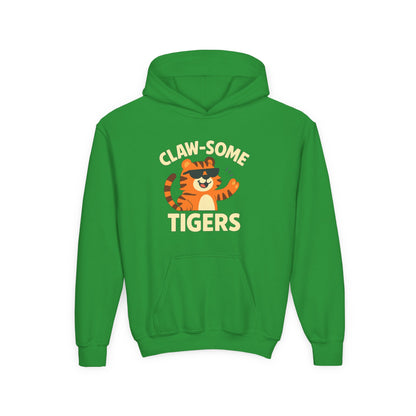 Claw-some Tigers Youth Hoodie, Fun Children's Sweatshirt, Cute Tiger Sweatshirt, Animal Lovers Gift, Perfect for Kids' Parties