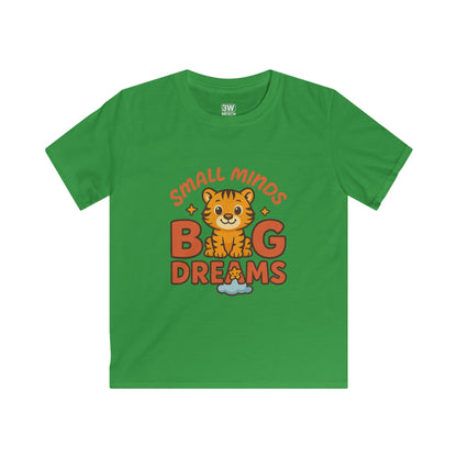 Kids Graphic Tee - Small Minds Big Dreams, Cute Tiger Tee, Birthday Gift, Playtime Shirt, Positive Quote Apparel, Fun Kids T-Shirt