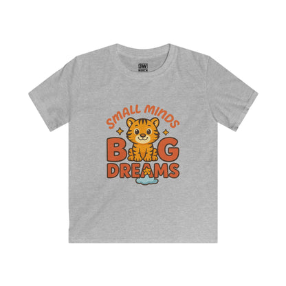 Kids Graphic Tee - Small Minds Big Dreams, Cute Tiger Tee, Birthday Gift, Playtime Shirt, Positive Quote Apparel, Fun Kids T-Shirt