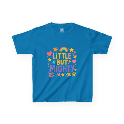 Kids Heavy Cotton™ Tee, Little But Mighty, Perfect for Birthdays, Playdates, Gifts, Everyday Wear, Rainbow Design T Shirt,