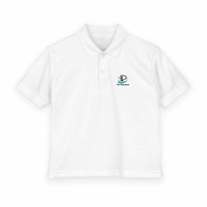 Youth polo shirt in DryBlend fabric with small school logo and three-button placket