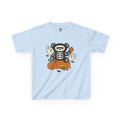 Kids Halloween Skeleton Bear T-Shirt – Cute Spooky Ghost & Pumpkin Graphic Tee for Boys & Girls