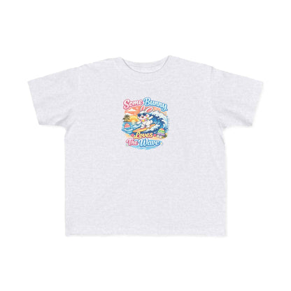 Some Bunny Loves The Wave Easter T-shirt with surfing bunny and pastel eggs on sunset wave background